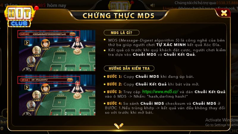 Xóc đĩa tại Hit Club áp dụng thuật toán MD5